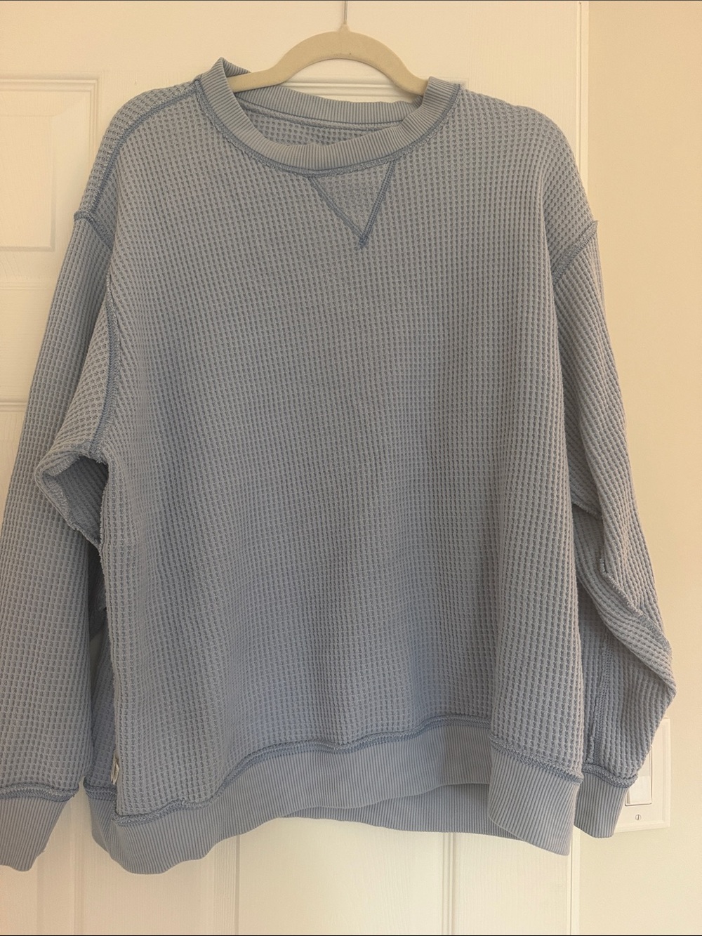 aerie Light Blue Waffle-Knit Crewneck Sweatshirt